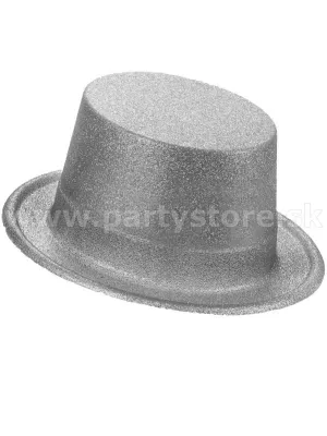 Klobúk cylinder - MAGICMAN GLITTER - strieborný, trblietavý, plast
