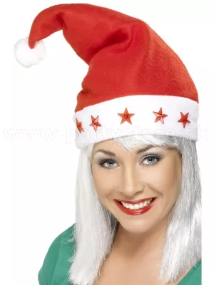 Čiapka svietiaca LED - MIKULÁŠ / SANTA - červené hviezdičky