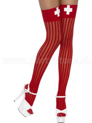 Pančuchy priehľadné - ZDRAVOTNÁ SESTRA - červené, pruhované