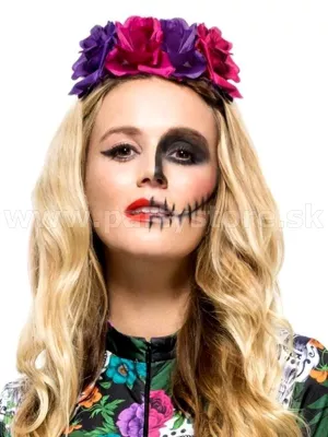 Čelenka - DAY OF THE DEAD - ružovo fialové ruže, dámska
