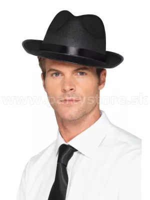Klobúk - FEDORA - GANGSTER - čierny, pánsky, klobúková plsť
