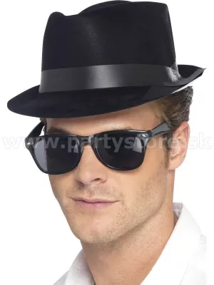 Klobúk - FEDORA BLUES BROTHERS - čierny, pánsky, plast
