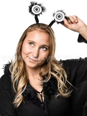 Čelenka - OČI PRÍŠERY - čierno biela na pružinách s marabou