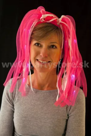 Čelenka svietiaca LED - CYBER PARTY DREADY - ružové trubice