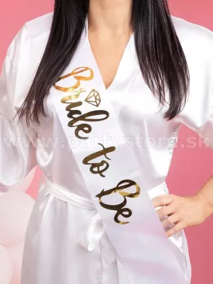 Šerpa - BRIDE TO BE LUX - biela so zlatým nápisom, 160 x 10 cm, satén