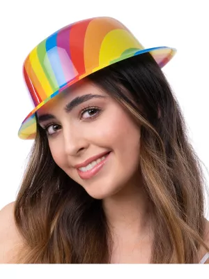 Klobúk - RAINBOW BOWLER - dúhový melónik s leskom, plast