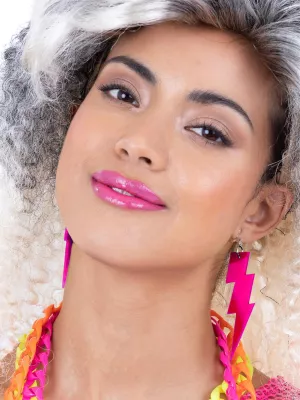 Náušnice - 80s NEONOVÝ BLESK - neónovo ružové, plast