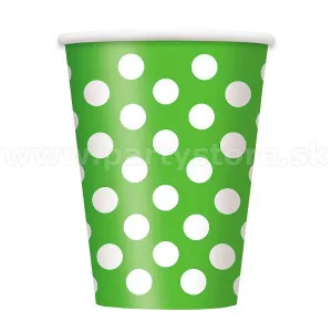 Poháre - RETRO BODKY - zelené s bielymi bodkami, 355 ml, bal. 6 ks, papier