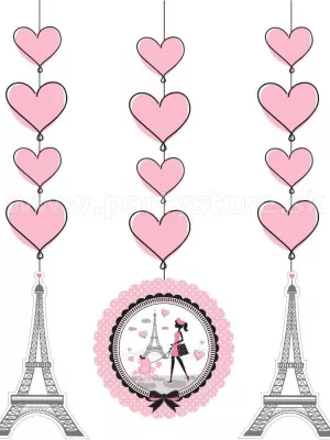 Dekorácia na zavesenie - PARIS - obojstranná,92 cm, 3 ks, papier