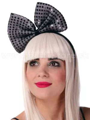 Čelenka – 1980s POP STAR – čierna flitrovaná maxi mašľa