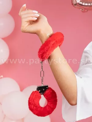 Putá na ruky - EROTIC FETISH LUX - červený plyš, kovové