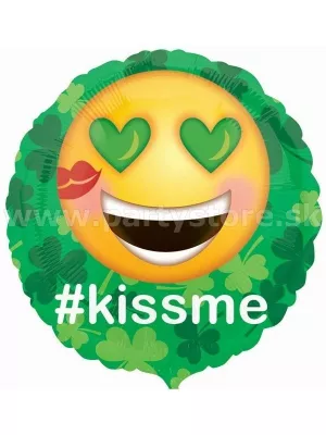 Balón fólia kruh 43 cm - ST. PAT´s - KISS ME EMOTICON - zeleno žltý