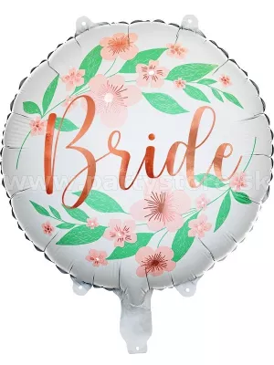 Balón fólia 45cm kruh - FLOWER BRIDE - biely, ružovo zlatý nápis