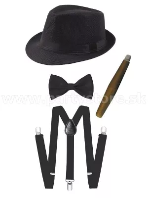 1920s súprava 4 dielna - GREAT GATSBY - čierny klobúk, traky, motýlik, cigár