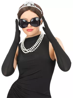 Audrey Hepburn súprava - TIFFANY DIVA - okuliare, diadém, náhrdelník, rukavičky