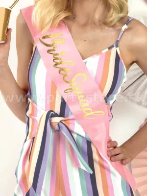 Šerpa - BRIDE SQUAD - svetloružová so zlatým nápisom, 150 x 10 cm, satén