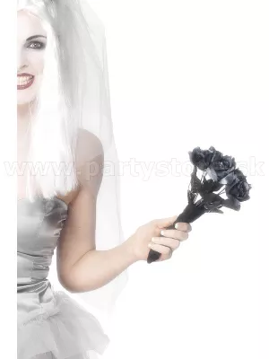 Kytica - ČIERNE RUŽE - SYMBOL MYSTIKY - čierne ruže, 5ks, 30 cm