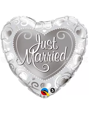 Balón - SVADOBNÝ - JUST MARRIED - priemer 46 cm, strieborný, fólia