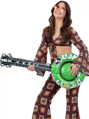 Banjo nafukovacie - HIPPIE - FLOWER POWER - zelené, 86 cm, PVC