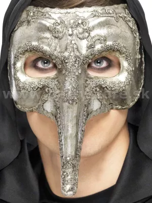 Maska škraboška - VENETIAN CAPITANO DELUXE - strieborná, pánska