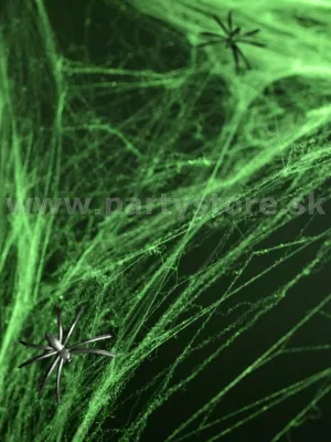 Pavučina - HALLOWEEN - zelená s pavúkmi, 60 gram. syntetické vlákno