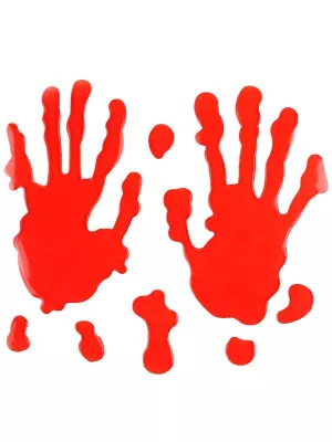 Nálepka gélová na okno - HALLOWEEN - KRVAVÉ RUKY - červená, 25 x 13,7 cm