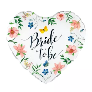 Balón fólia 45 cm srdce - BRIDE TO BE FLOWERS - strieborný, bal. 1 kus