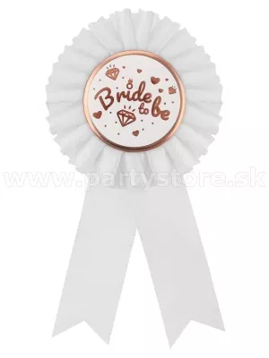 Odznak - BRIDE TO BE - biely s rozetou a stuhami