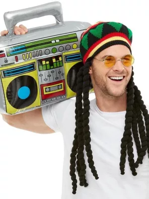 Jamajská súprava 3 dielna - RASTAFARI MAN - čiapka s dredmi, okuliare, rádio