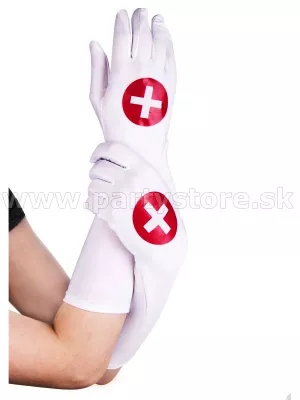 Rukavičky - ZDRAVOTNÁ SESTRA - biele s potlačou 35 cm, elastické