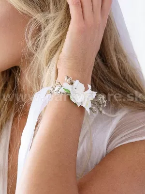 Dekorácia na zápästie - ROMANTIC BOHO - biele kvety
