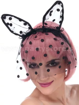 Čelenka - MAČACIE SEXY UŠKÁ - čierna so závojom, čipkovaná