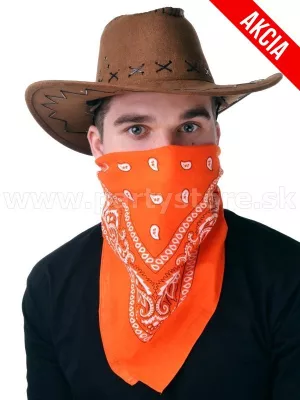 Kovbojská súprava 2 dielna -  WESTERN LEGEND - hnedý klobúk + oranžová šatka