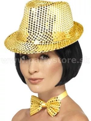Klobúk - TRILBY FLITER - zlatý, lesklé flitre, unisex
