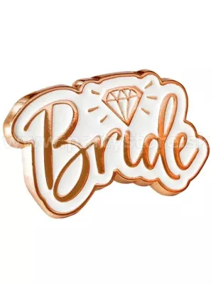 Odznak - BRIDE - 3,5 x 2 cm, ružovo zlatý s diamantom, kovový