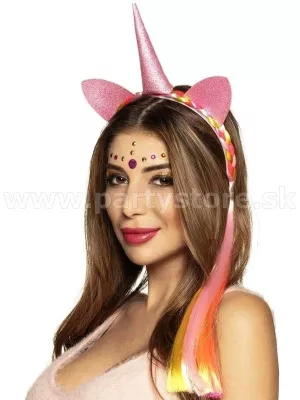 Čelenka - JEDNOROŽEC - UNICORN GLITTER - ružová s vlasmi