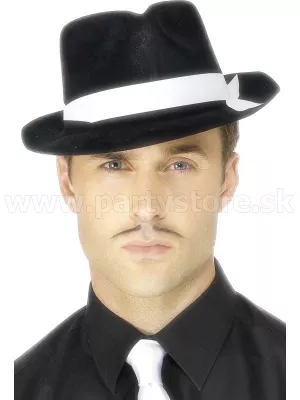 Klobúk - AL CAPONE - ECONOMY - čierny s bielou stuhou, plastový
