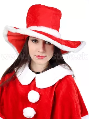 Klobúk - MADAME XMAS - červený s bielym plyšovým lemovaním