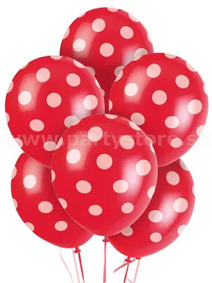 Balón pastel 30 cm - RETRO BODKY - červený s bielymi bodkami