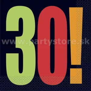 Obrúsky narodeninové - 30! HAPPY - 33 x 33 cm, 16 ks, papier
