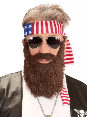 Brada s fúzami a čelenkou - BIKER CHUCK - 2 dielna súprava