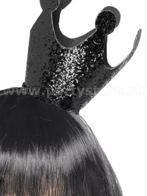 Čelenka  korunka - KRÁĽOVNÁ ZLA - čierna s trblietkami 11 x 12cm