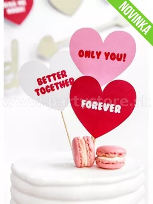 Napichovadlá - SRDIEČKA S TEXTOM - mix, výška 11 cm, bal. 6 ks