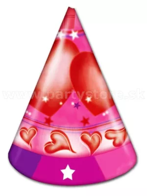 Klobúčiky - SRDIEČKA - 15 cm, 6 ks, papier