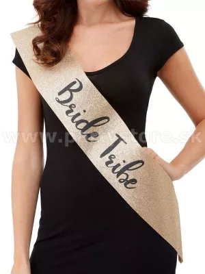 Šerpa - BRIDE TRIBE DELUXE GLITTER zlatá trblietavá, čierna tlač