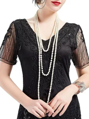 Náhrdelník perlový - 1920s DOUBLE DOUBLE - biele sklenené perly