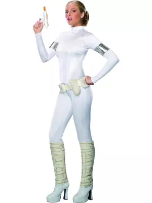 Kostým - STAR WARS PADMÉ AMIDALA - biely overal, opasok, pištoľ, veľ. XS