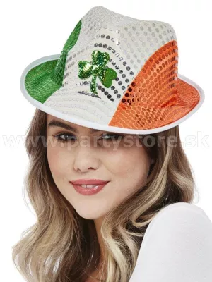 Klobúk - TRILBY - DEŇ SV. PATRIKA - írska vlajka s trojlístkom