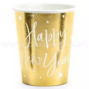 Poháre - HAPPY NEW YEAR - zlaté, 220 ml, bal. 6 ks, papier