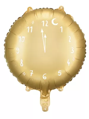 Balón fólia 45 kruh - HODINY - zlatý s bielou potlačou